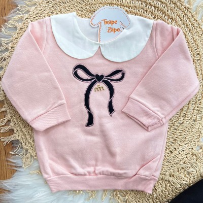 Conj. Blusa de Moletom Laço Bordado e Calça Legging - Rosa